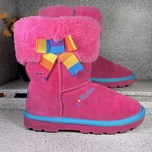 Skechers Genuine Pink Leather Rainbow Winter Snow Boots Shoes Size 2